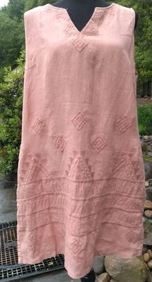 Artisan NY Pink Coral Embroidered Linen Dress With Pockets Size Large - Image 1 of 4
