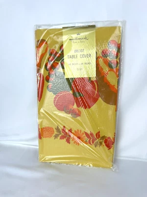 Vintage 1970s Bridge Table Cover Fall Autumn  Flowers & Fruit 44" x 44" - Image 1 of 4