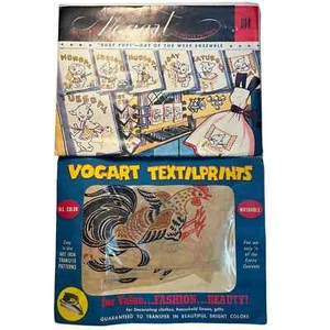 Vogart Vintage Hot Iron Transfers #104 "Busy Pups" & "Roosters" Lot of 2 - Picture 1 of 8