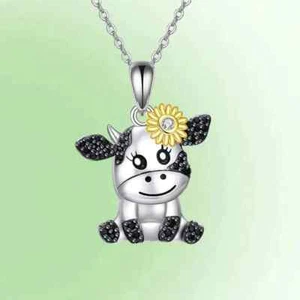 Lindo Collar Colgante Girasol Vaca Dibujos Animados Mujeres Niñas Moda Joyería Regalo - Imagen 1 de 3