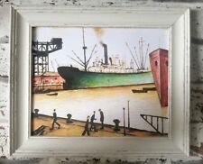 Ls Lowry 27 x 22 Cm 'Queens Docks' Antique Style Framed Print.