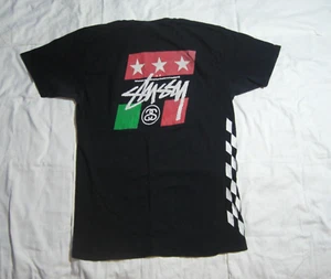 Vintage Stussy Racing Flag Italian Shirt Black Medium - Picture 1 of 4