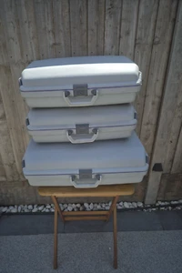 Vintage Large Hardshell Oyster Samsonite suitcase X3 1 Large 2 Medium GREY - Picture 1 of 21
