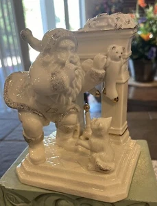 Porcelain Santa By Chimney White Figurine W Box - Picture 1 of 11