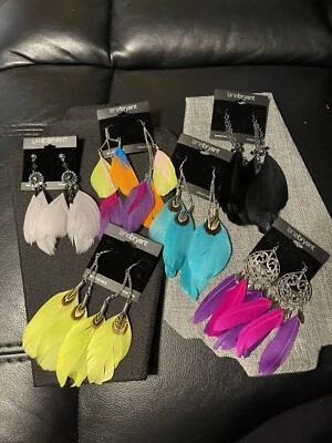 Lane Bryant 80s Style dangle Feather earrings Lot Of 6 Pair NWT Nickel Free New - Image 1 of 4