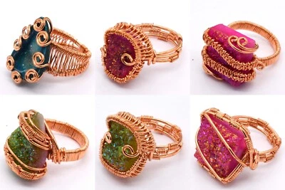 5 Stk Mischgröße Los Druzy Quarz Steine Ringe Los, Kupfer Misch Los - Bild 1 von 2