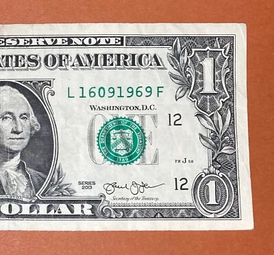 16 September 1969 (L 16091969 F) Birthday Note $1 One Dollar Bill ` - Image 1 of 3