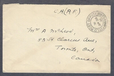 1941 CANADIAN ARMED FORCES FIELD POST OFFICE #452 TO TORONTO,CANADA - Image 1 of 2
