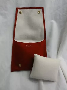 ECHTES CARTIER ROTES WILDLEDER UHR / SCHMUCK ARMBAND REISE ETUI MIT KISSEN - Bild 1 von 10