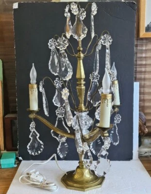 Antique genuine Baccarat bronze electric crystal lamp ,3 lights . Stunning - Image 1 of 4