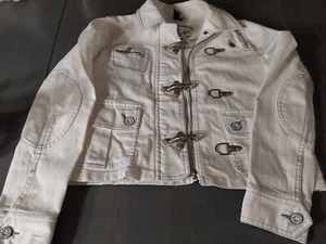 Chaqueta vaquera Ralph Lauren blanca con ribete azul para mujer talla P/S cierre de gancho cremallera - Imagen 1 de 8