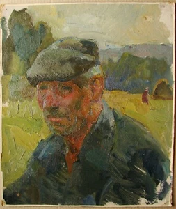 Ukrainian Soviet oil Painting postimpressionism realism male portrait countryman - Picture 1 of 4