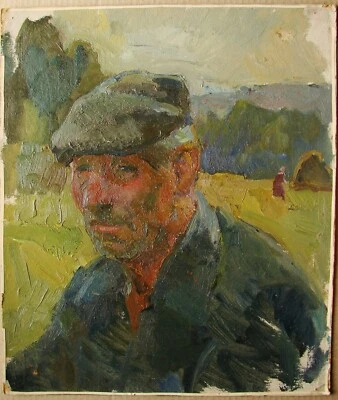 Ukrainian Soviet oil Painting postimpressionism realism male portrait countryman - image 1 of 4