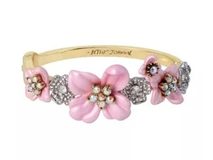 Betsey Johnson Flower Show Pink Flower W/ Clear Crystals Bracelet - Picture 1 of 1