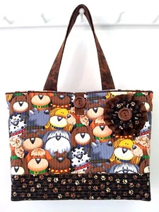 "Haute Dogs"  Big Large Beach Bag Market Tote Brown Tan Animal Paw Print Handbag - Picture 1 of 6