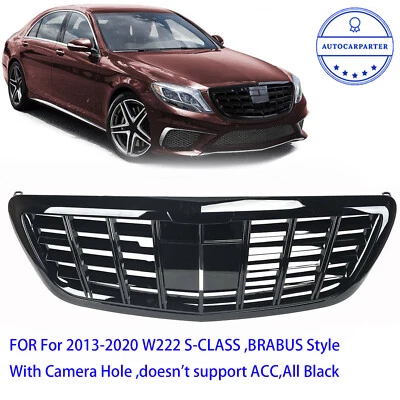 All black Grill For 2013-2020 Mercedes Benz S-Class W222 S400 S500 W/Camera hole Foto 1 de 4