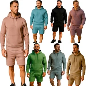 Mens Casual Hoodie & Shorts 2 Pcs Co Ord Set Pocket Hoodie Drawstring Short Sets - Picture 1 of 8