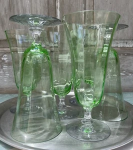 (6) Vintage Optic Green Crystal Fluted Stemware Parfait Glass - Picture 1 of 11