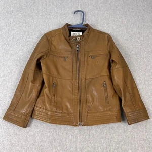 Armani Junior Jacket Boy’s 4A Brown Leather Zip Pockets Mandarin Collar Modern - Picture 1 of 19