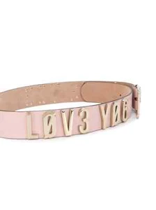 NWT Red Valentino  ENCRYPTED LOVE NOTE Gold Letter Leather Belt Nude M/S $470 - Picture 1 of 12