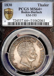 German States Baden 1830 Taler Krone Coin PCGS MS 64+ F.STG/STG UNC RARE Thaler - Picture 1 of 3