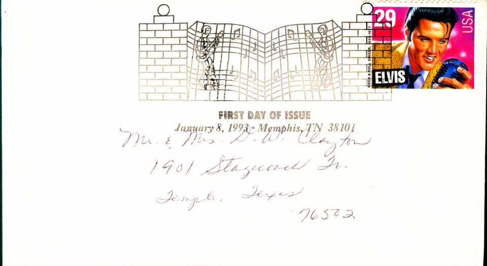 First Day Postal Cover Elvis Presley Stamp Postmark Memphis TN to Temple Texas - Image 1 of 1