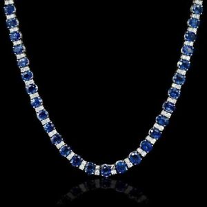 18.00 Ct Oval Cut Lab-Created Sapphire Tennis Necklace In 14K White Gold Plated