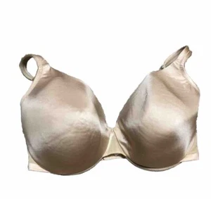 38F Cacique Lightly Lined Underwire Nude Beige Satin Bra Full Coverage - Picture 1 of 3