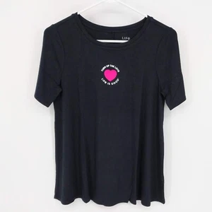 Camisa Trapecio Manga Corta Life is Good Mini Icon Top Love Negra Para Mujer XS NUEVA - Imagen 1 de 8