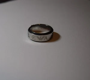 EMPORIO ARMANI Mens Ring Size 10 Silver color Stainless Steel Black rim - Picture 1 of 4