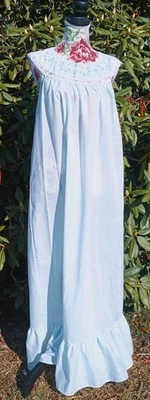 Vtg 80 Gilead Green Small Long Nightgown Prairie Cottage Ruffle Embroidered Lace - Image 1 of 4