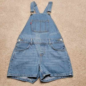Levis Shorts Girls Small 7 8 Blue Denim Shortalls Bib Coveralls Farmer Jean - Picture 1 of 20