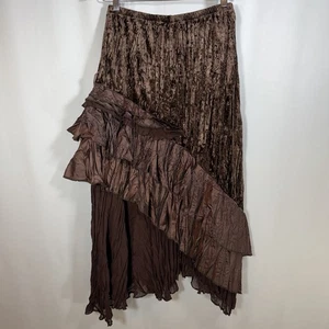 Womens Boho Midi Skirt Sz Small Brown Velvet Whimsy Fairy Ren Fair Romantic Art - Picture 1 of 16