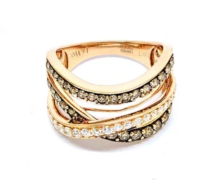 LEVIAN 14K STRAWBERRY GOLD 3/4 CT  MULTI COLOR DIAMONDS CROSSOVER BAND SIZE 6.75 - Picture 1 of 8
