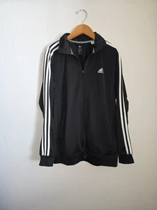 Addias Womens Medium Zip Jacket Black White Striped Long Sleeves - Picture 1 of 6