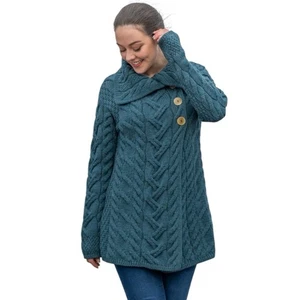 Aran Woolen Mills Soft Merino Made In Ireland. 3 Knöpfe Rankgitter Strickjacke. gr. L - Bild 1 von 12