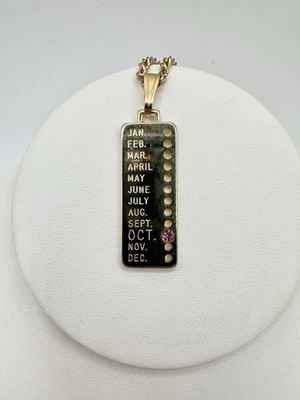 Gold Tone October Birthday Pendant Pink Stone 18in Necklace Zodiac Calendar Read - Image 1 of 4