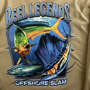 Camisa Reel Legend XL Marrón Tostado Manga Larga Offshore Slam Pez Gráfico Pesca  - Imagen 1 de 6