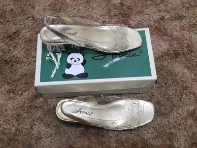 Туфли на блочных каблуках с открытым носком Annie Bonnie 3302 Gold Clear Slingback 7,5 M - Изображение 1 из 4