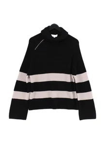 COS Women's Jumper S Black Striped Wool with Cotton Roll Neck Pullover - Picture 1 of 6