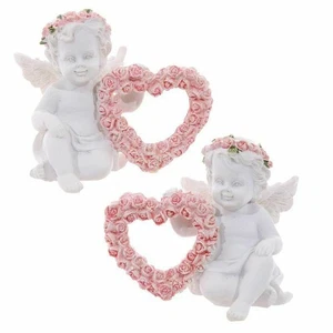Set Of 2 Small Cherubs Figurines Ornaments Memorial Decoration Angels Statues... - Picture 1 of 9