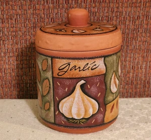 Terra Cotta Pottery Garlic Jar Keeper with Lid Vented Decorative 5.25 Inches - Picture 1 of 9