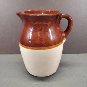Stoneware Two Toned Water Milk Pitcher Brown / Tan 8" Tall VGC Unbranded - Picture 1 of 9