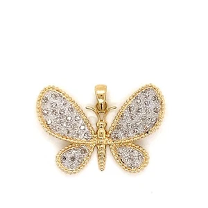 14KT TWO TONE GOLD DIAMOND BUTTERFLY PENDANT 1/4CT 2.1 GRAMS - Picture 1 of 4
