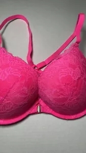 Women Hot Pink Lace Bra 34DD Front Closure Racerback Push-Up Demi Underwire - Picture 1 of 9