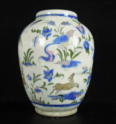 Vase iznic Turquie art ottoman Syrie Liban Jordanie XIXe animaux renard oiseau - Photo 1/4