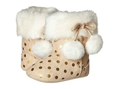 NUEVO CON ETIQUETAS Botines Bebé Piel Sintética Pom Pom Bebé Ciervo Dorado Metálico Punto Bronceado 3-6m 2 Foto 1 de 3