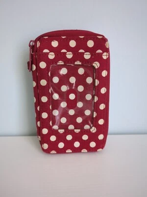 Cartera pulsera de algodón a lunares roja y blanca Thirty-One para mujer con 3,5"" x D 5"" Foto 1 de 4