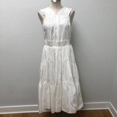 Proenza Schouler Poplin Gathered Tiered Dress Womens 12 White Luxury Cottagecore - Image 1 of 4