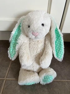 Jellycat Bashful Bunny White Mint Green Polka Dot Ears Ultra Rare Plush 12” - Picture 1 of 3